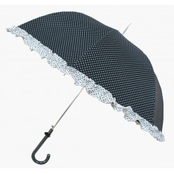 Parapluie canne manuel - Motif pois bordure frou-frou