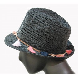 Borsalino hat with colorful pompoms